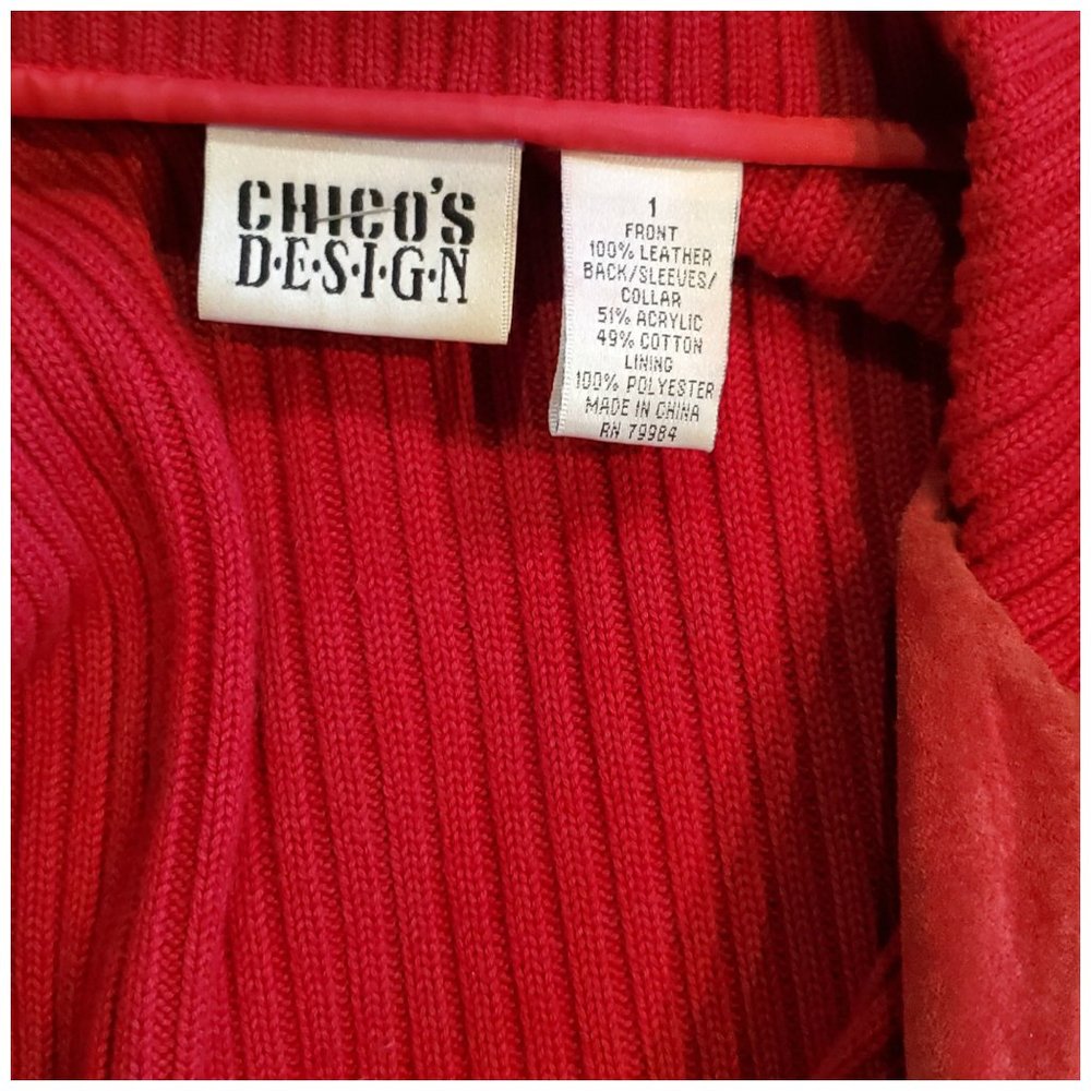 Chico's Red Leather Sweater Jacket - Picture 6 of 6